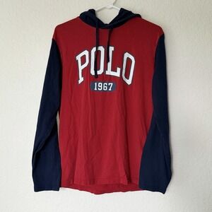 Polo Ralph Lauren Shirt Men Medium Pullover Hoodie Lightweight Long Sleeve Logo
